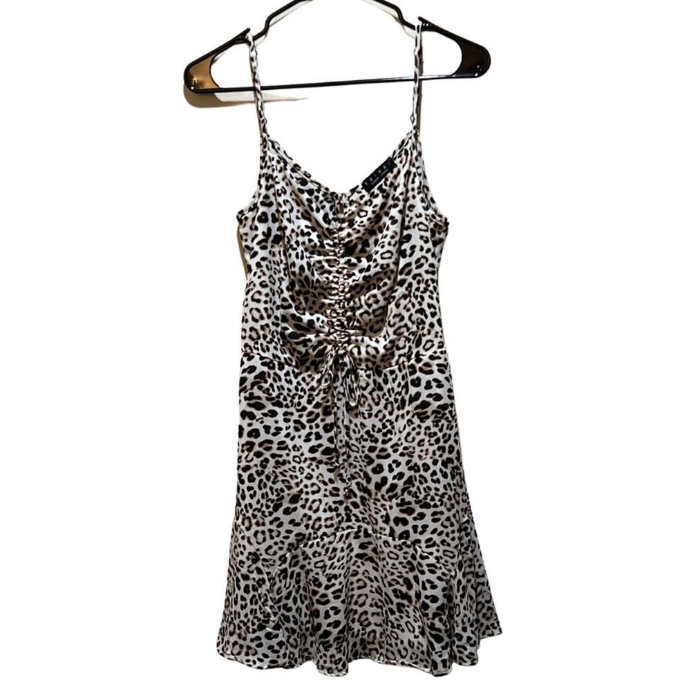 Trixxi Leopard Ruched Tie Front Dress Size L